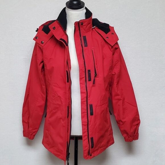 VINTAGE Retro Eddie Bauer Weather Edge Waterproof Red Hooded Fleece Lined Jacket - Picture 14 of 16